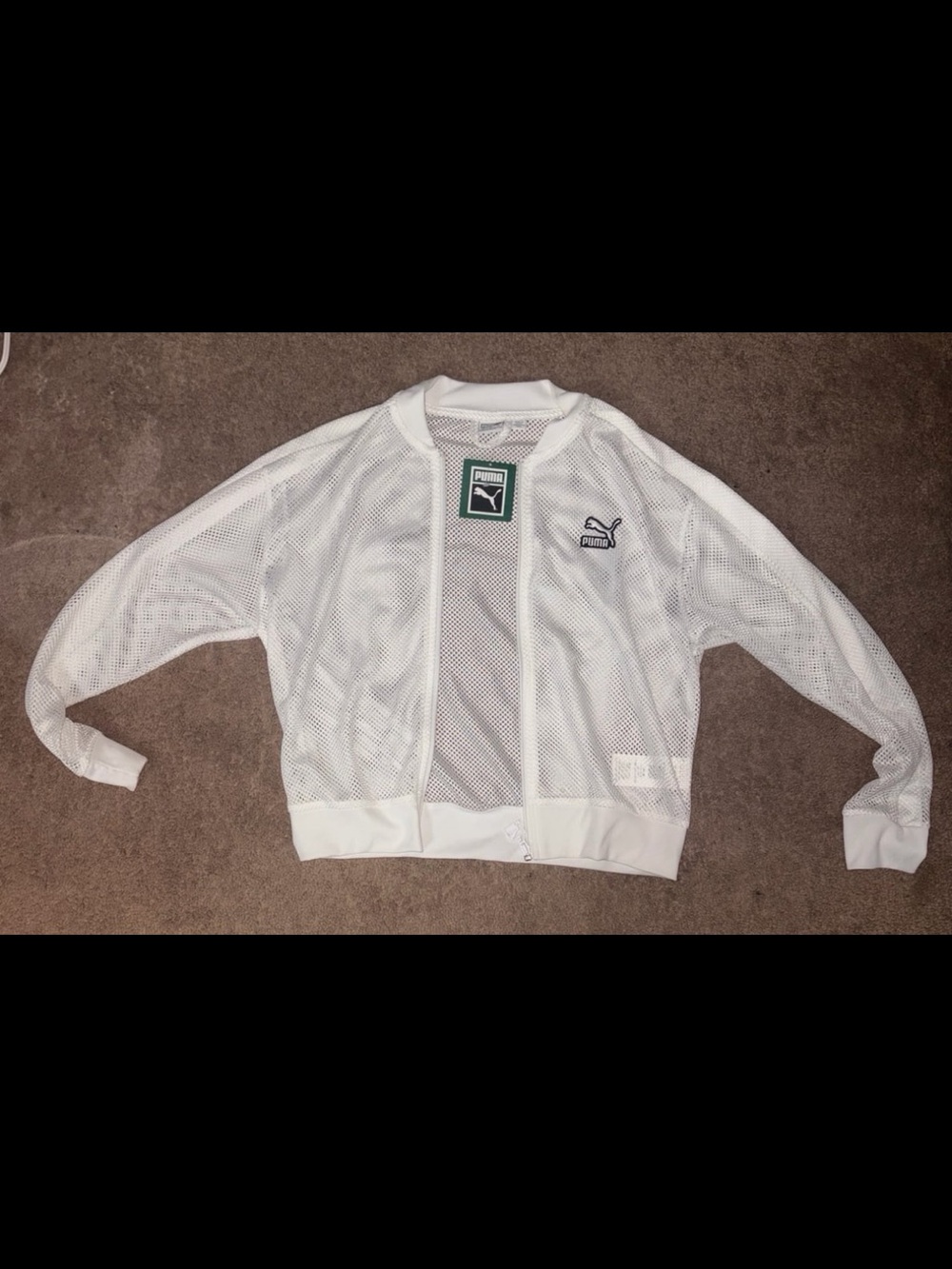 Puma White Mesh Track Jacket with Logo Patch